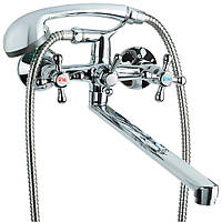 Смеситель для ванны с душем ТМ TAU (гусак прямой 350 мм, шланг, лейка, кронштейн) в ванную