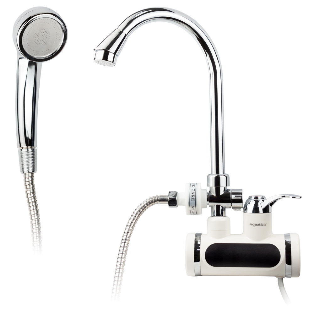 Кран-водонагрівач проточний для ванни з душем (3 кВт, настінний, 0,4-5 бар, гусак вухо) ТМ AQUATICA