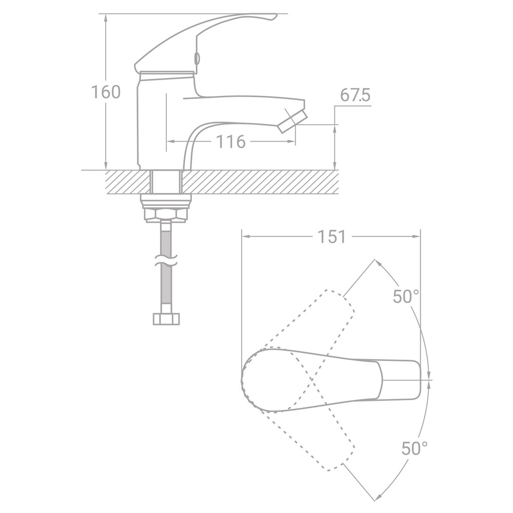 Смеситель SL Ø40 для раковины на шпильке TAU (SL-2A143C), фото 2