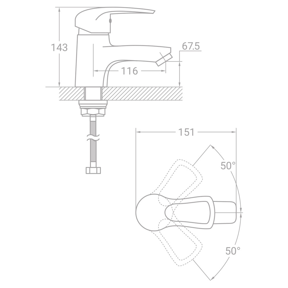 Смеситель для раковины, умывальника (Ø40, монолит, на шпильке) ТМ TAU, фото 4
