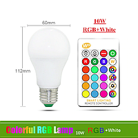 Лампа светодиодная цветная с пультом управления Е27 10W RGB LED