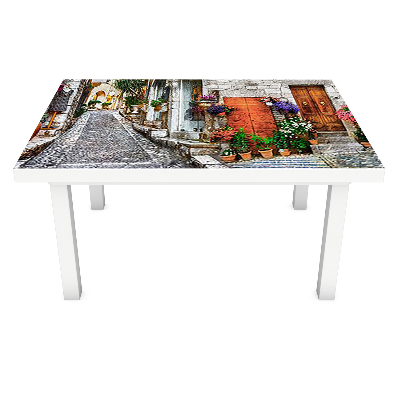 Наклейка на вініловий стіл Мотувані вулиці Провансу ПВХ плівка для меблів інтер'єрна 3D бруківка 600*1200 мм