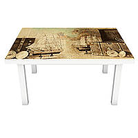 Наклейка на стол виниловая Маяк и Чемодан ПВХ пленка для мебели интерьерная 3D ретро море винтаж 600*1200 мм