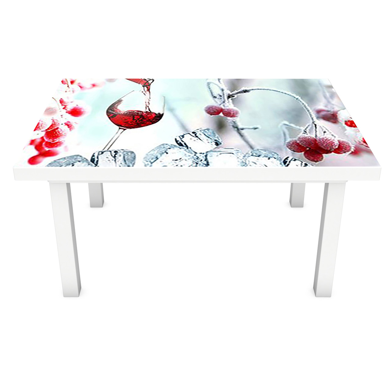 Наклейка на вініловий стіл Зимовий настрій 02 на меблі інтер'єрні ПВХ 3Д вино червоні ягоди 600*1200 мм, фото 1
