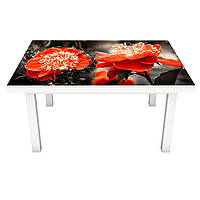 Наклейка на вініловий стіл Червоні півонії 02 ПВХ плівка для меблів інтер'єрна 3D квіти чорний 600*1200 мм