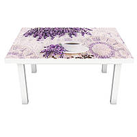 Наклейка на стіл вінілова Лаванда Кошик Кава ПВХ плівка для меблів інтер'єрна 3D фіолетовий 600*1200 мм