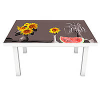 Наклейка на стол виниловая Подсолнухи Арбузы ПВХ пленка для мебели интерьерная 3D натюрморт серый 600*1200 мм