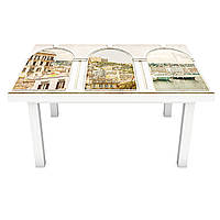 Наклейка на вініловий стіл Білі арки Місто на меблі інтер'єрні ПВХ 3Д античність бежевий 600*1200 мм