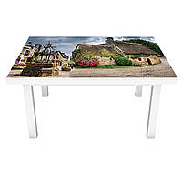 Наклейка на стол виниловая Домики Прованс ПВХ пленка для мебели интерьерная 3D ретро коричневый 600*1200 мм