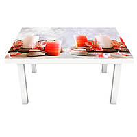 Наклейка на вініловий стіл Ніжні свічки та квіти на меблі інтер'єрні ПВХ 3Д релакс червоний 600*1200 мм