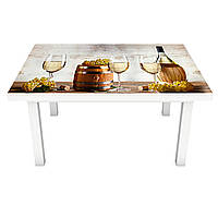 Наклейка на стол виниловая Белое вино ПВХ пленка для мебели интерьерная 3D виноград бочки бежевый 650*1200 мм