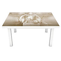 Наклейка на стол виниловая Ренесанс лепнина ретро ПВХ пленка для мебели интерьерная 3D бежевый 650*1200 мм
