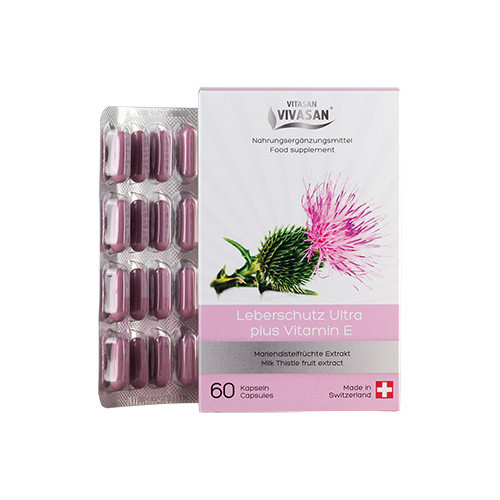 Ультразахист печінки розторопша в капсулах Leberschutz Ultra plus Vitamin E Вівасан Швейцарія 60 шт.