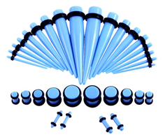 Розтяжки конусні плюс плаги для тунелів у вуха блакитний (18 пар — 36 шт.)