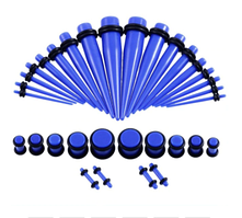Розтяжки конусні плюс плаги для тунелів у вуха синій (18 пар — 36 шт.)
