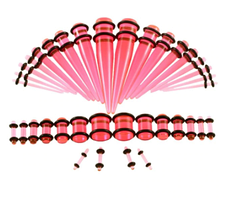 Розтяжки конусні плюс плаги для тунелів у вуха червоний прозорий (18 пар — 36 шт.)