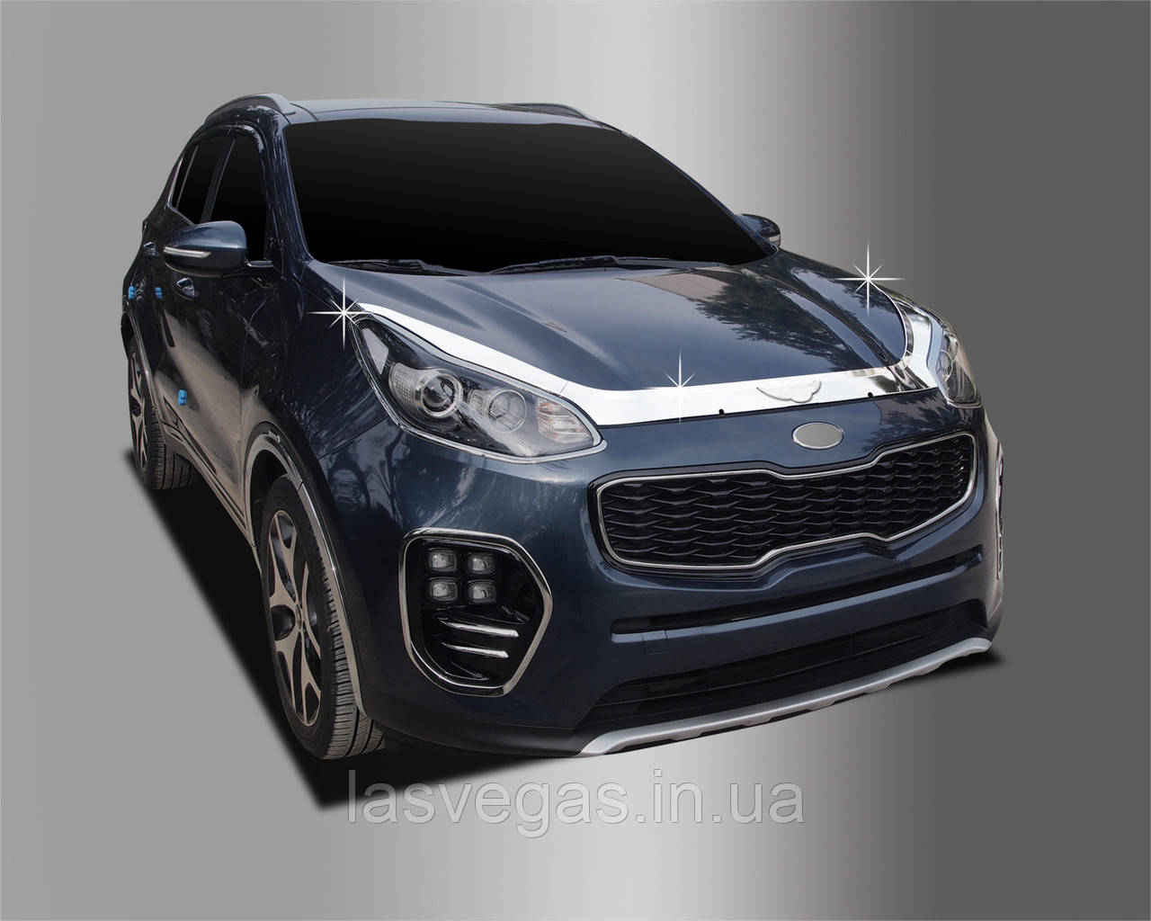 Дефлектор капота (мухобійка) хромована KIA Sportage 2016-2020 (Autoclover/Корея)