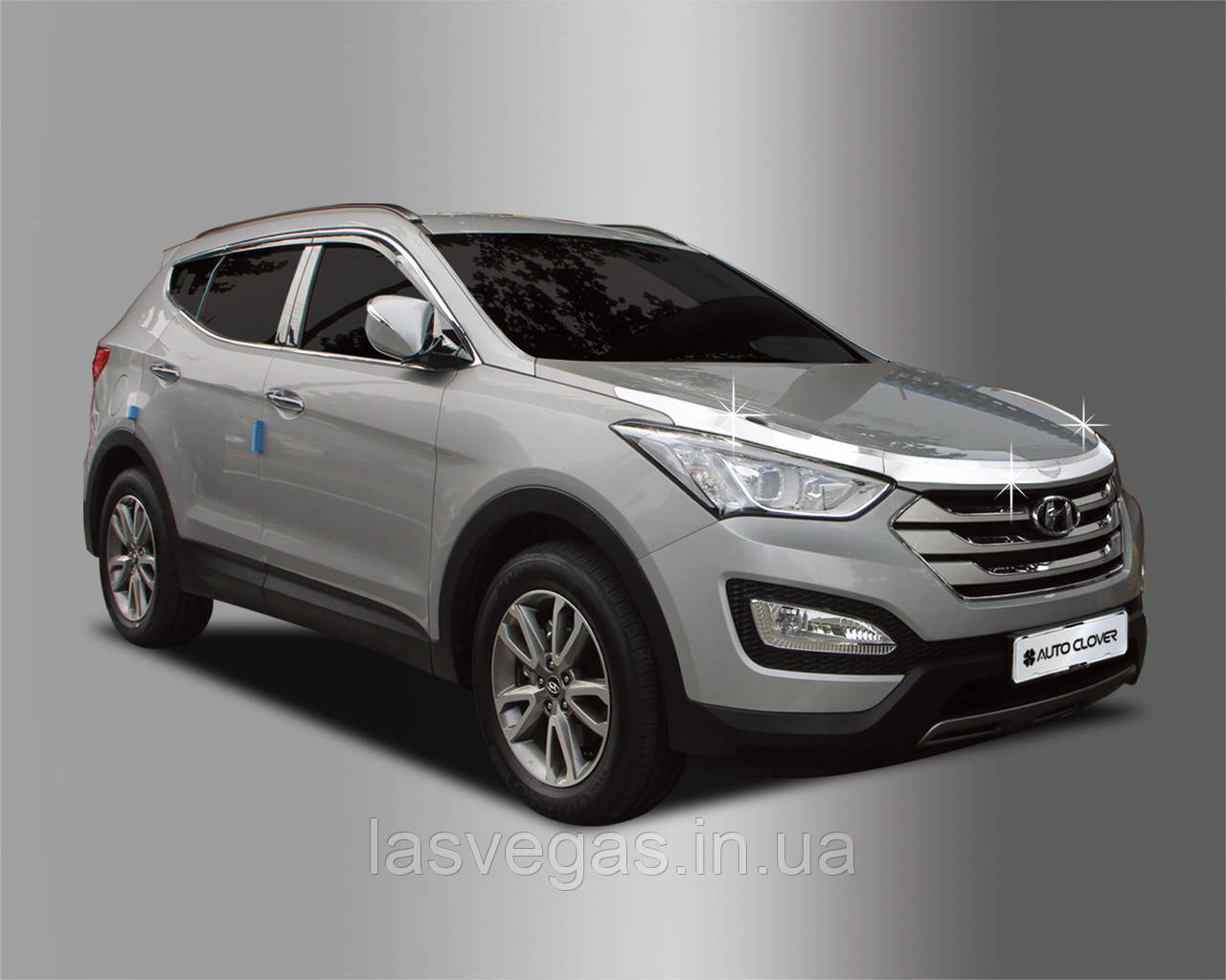 Дефлектор капота хромований (мухобійка) Hyundai Santa Fe 2012-2017 (Autoclover D502)