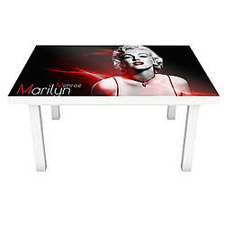 Інтер'єрна наклейка на стіл Мерлін Монро (ПВХ плівка для меблів вінілова 3D) дівчина люди чорний 600*1200мм