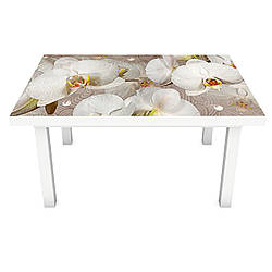 Інтер'єрна наклейка на стіл Орхідеї і краплі роси 02 (ПВХ плівка для меблів вінілова 3D) бежевий 600*1200мм