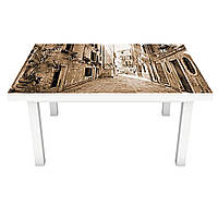 Интерьерная наклейка на стол Прованс Сепия (на мебель виниловая ПВХ пленка) улицы дома брусчатка 600*1200 мм