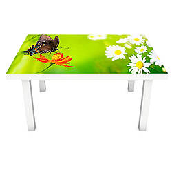 Інтер'єрна наклейка на стіл Метелик 02 (ПВХ плівка для меблів вінілова 3D) трава ромашки зелений 600*1200мм