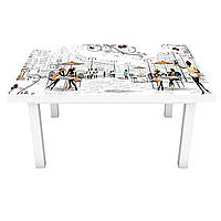 Интерьерная наклейка на стол Париж Силуэты (ПВХ пленка для мебели виниловая 3D) люди рисованный 600*1200 мм