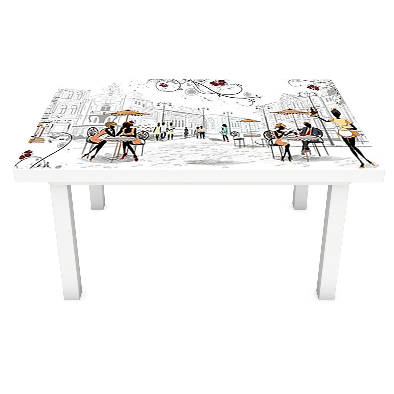 Інтер'єрна наклейка на стіл Париж Силуети (ПВХ плівка для меблів вінілова 3D) люди мальований 600*1200мм