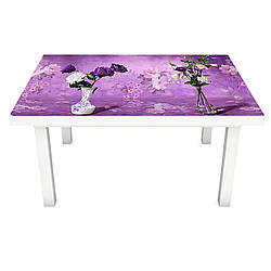 Інтер'єрна наклейка на стіл Бузок Акварель (ПВХ плівка для меблів вінілова 3D букети фіолетовий 600*1200мм