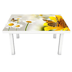 Інтер'єрна наклейка на стіл Ніжні Ромашки 02 (ПВХ плівка для меблів вінілова 3D) метелики жовтий 600*1200мм