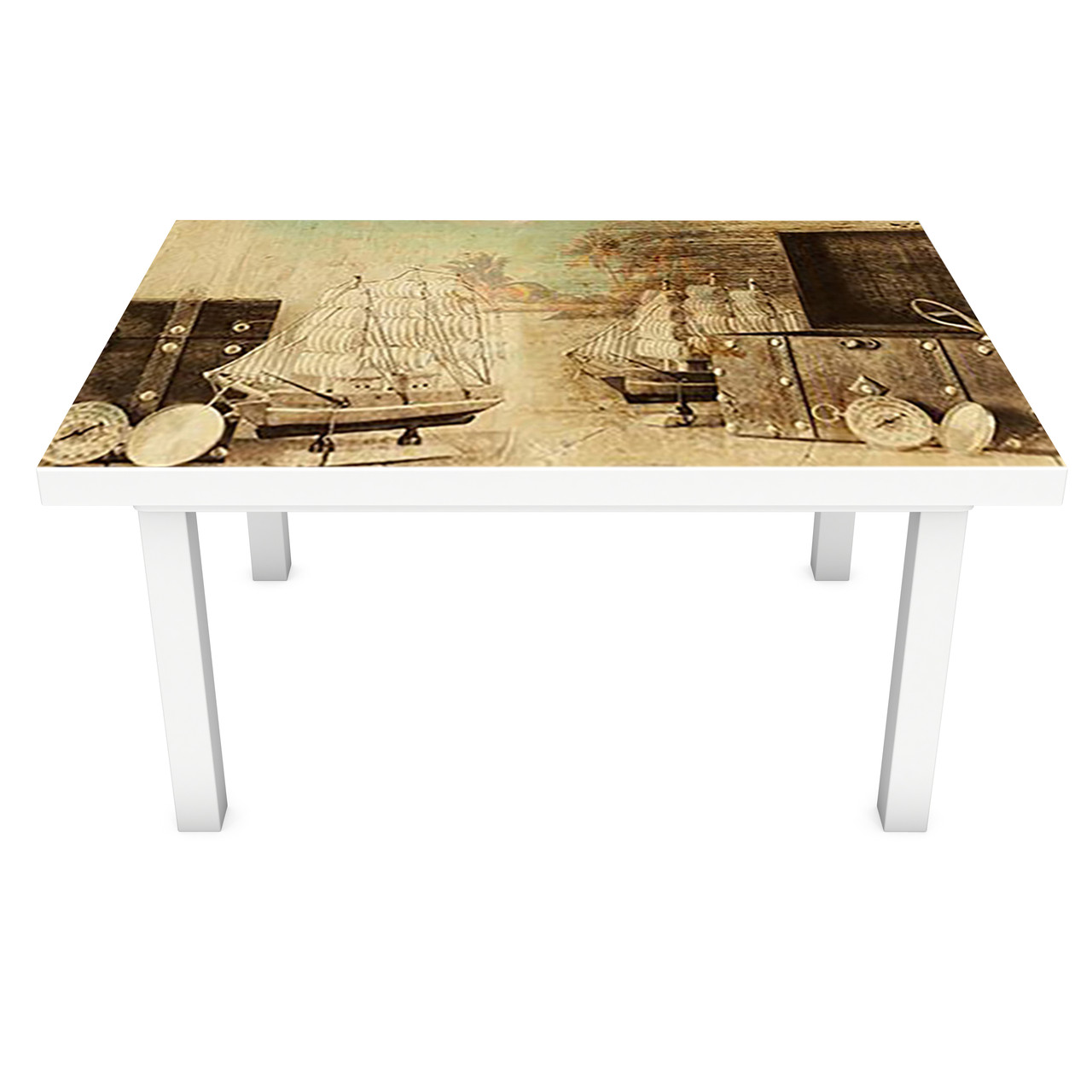 Інтер'єрна наклейка на стіл Маяк і Чемодан (ПВХ плівка для меблів вінілова 3D) ретро море вантажу 600*1200мм, фото 1