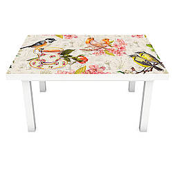 Інтер'єрна наклейка на стіл Акварельні Птахи і Квіти (ПВХ плівка для меблів вінілова 3D) бежевий 600*1200мм