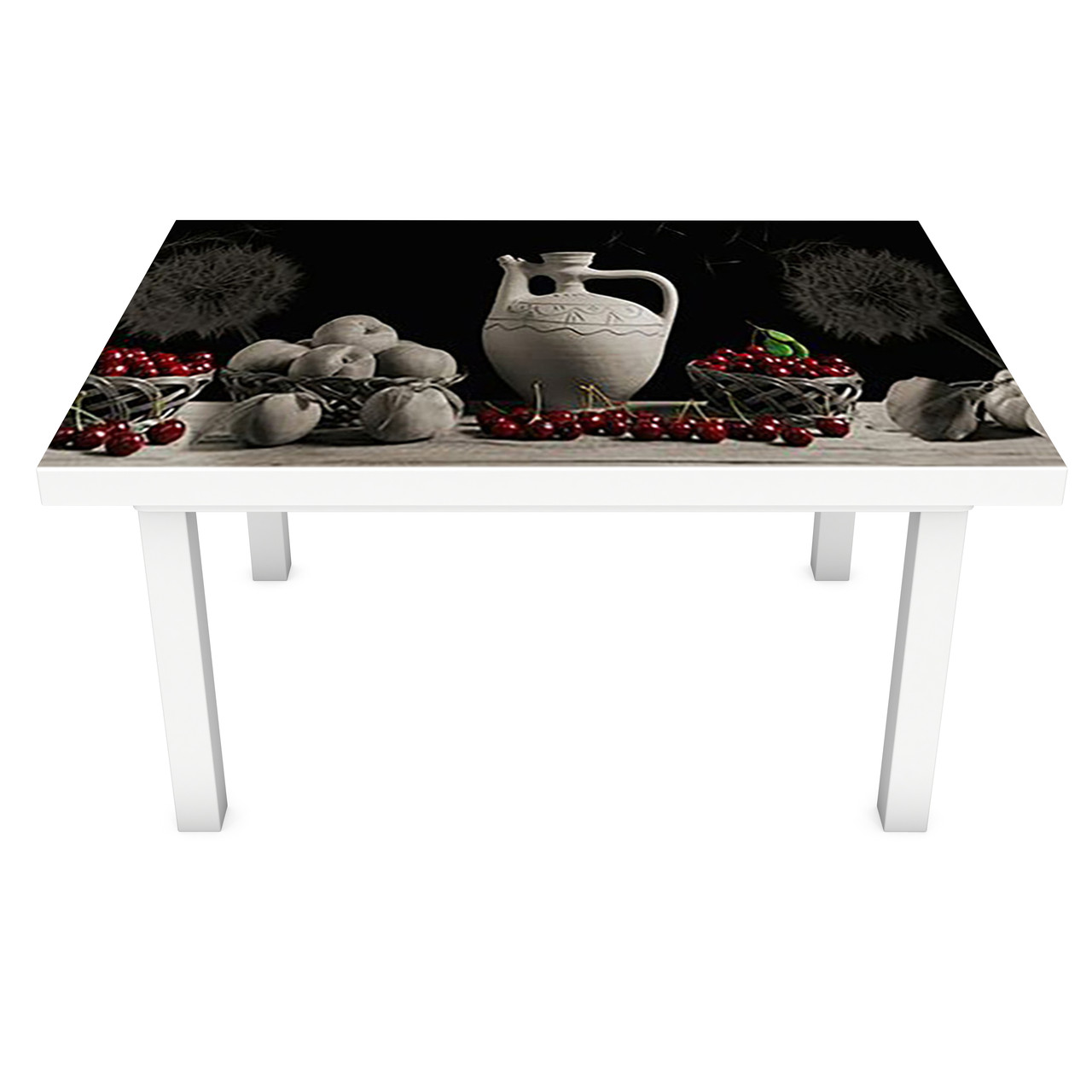 Інтер'єрна наклейка на стіл Оригінальний Натюрморт (на меблі вінілова ПВХ 3Д) вишні глечики 600*1200мм, фото 1