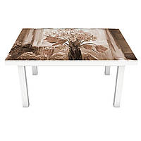Інтер'єрна наклейка на стіл Картина півонії ретро цеглини (на меблі вінілова ПВХ плівка) бежевий 600*1200мм