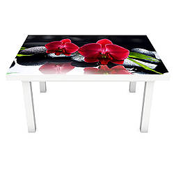 Інтер'єрна наклейка на стіл Алая орхідея Чорні камені (ПВХ плівка для меблів вінілова 3D) чорний 600*1200мм