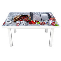 Интерьерная наклейка на стол Ледяная Вишня (ПВХ пленка для мебели виниловая 3D) ягоды лед серый 600*1200 мм