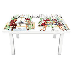 Інтер'єрна наклейка на стіл Дами в капелюхах Париж мальований (на меблі вінілова ПВХ 3Д) беж 600*1200мм