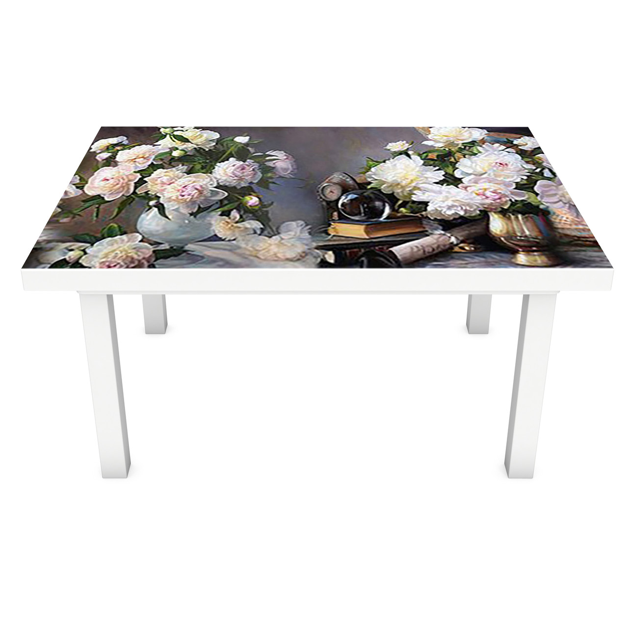 Інтер'єрна наклейка на стіл Аристократичні півонії (на меблі вінілова ПВХ 3Д) квіти сірий 600*1200мм, фото 1