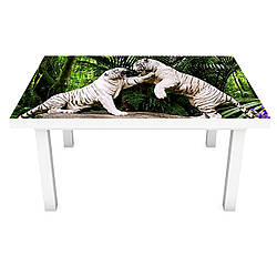 Інтер'єрна наклейка на стіл Білі тигри (ПВХ плівка для меблів вінілова 3D) тварини зелений 600*1200мм