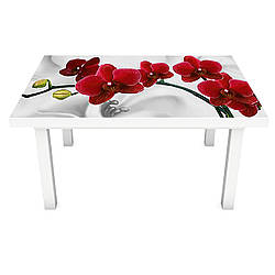 Інтер'єрна наклейка на стіл Червона орхідея шовк (ПВХ плівка для меблів вінілова 3D) квіти сірий 600*1200мм