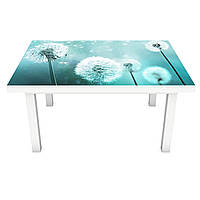 Интерьерная наклейка на стол Бирюзовые Одуванчики (ПВХ пленка для мебели виниловая 3D) цветы голубой 650*1200