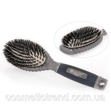 Щітка для волосся масажна пластикова з комбінованою щетиною натуральна+силікон Salon Professional 6365 RP, фото 2