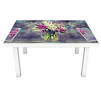 Наклейка на стол Пышная Сирень (ПВХ интерьерная пленка для мебели) акварель цветы Фиолетовый 600*1200 мм