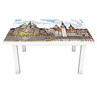 Наклейка на стіл Фортеця (ПВХ інтер'єрна плівка для меблів) олівець малюнок замок місто 600*1200мм