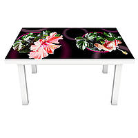 Наклейка на стіл Гібіскус (ПВХ інтер'єрна плівка для меблів) рожеві квіти в горщиках Коричневий 600*1200мм