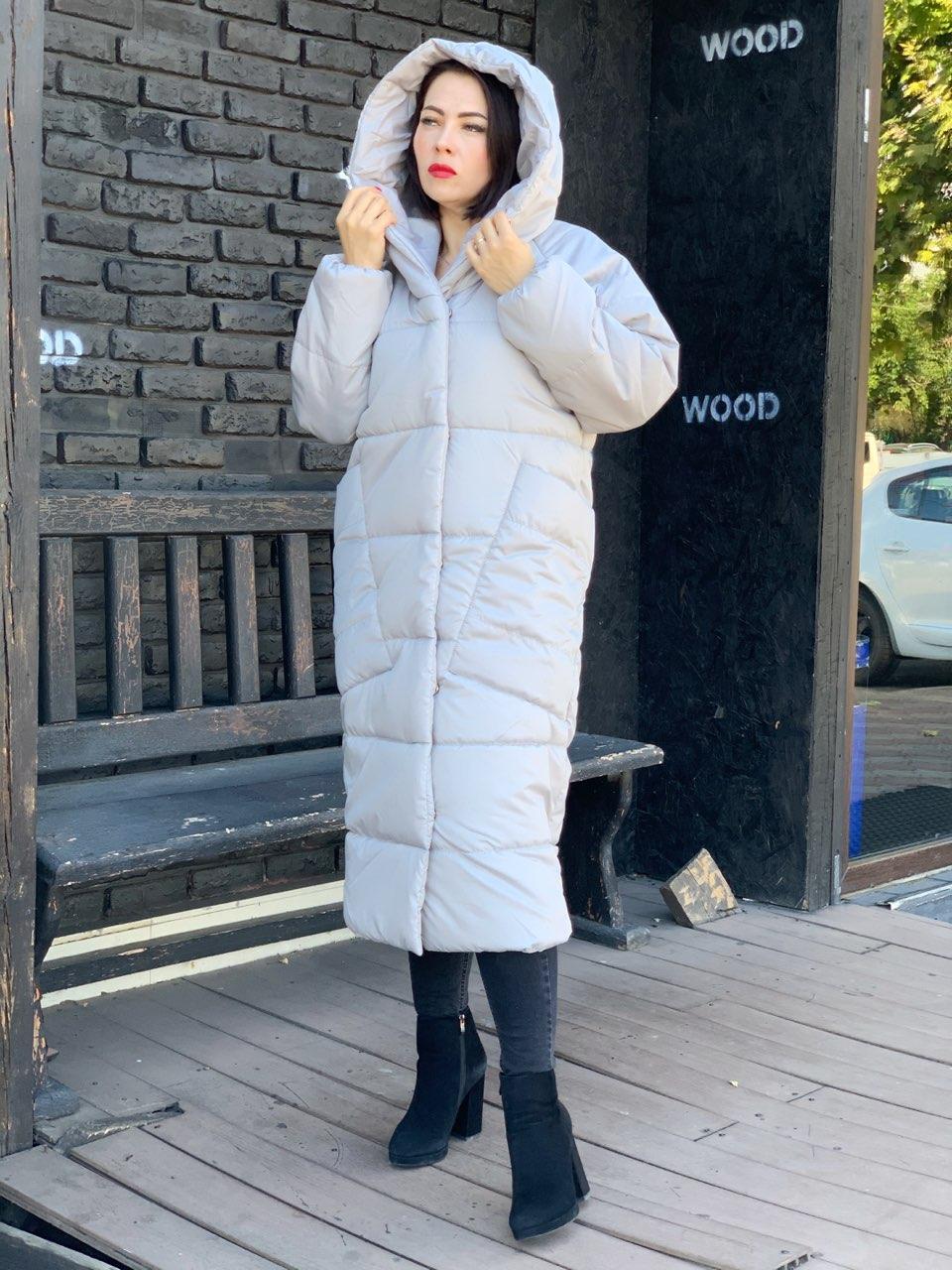 Зимове пальто Oversize зимове, артикул 500, колір світло-сірий