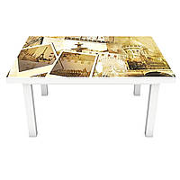 Наклейка на стол Винтажный Париж (ПВХ интерьерная пленка для мебели) Эйфелева башня Бежевый 600*1200 мм