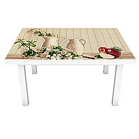 Наклейка на стол Яблоки и Цветы вишни (ПВХ интерьерная пленка для мебели) доски 3Д Бежевый 600*1200 мм