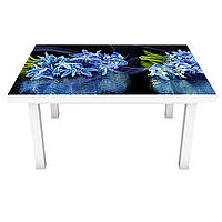 Наклейка на стол Синие Подснежники (ПВХ интерьерная пленка для мебели) букет цветы Черный 600*1200 мм
