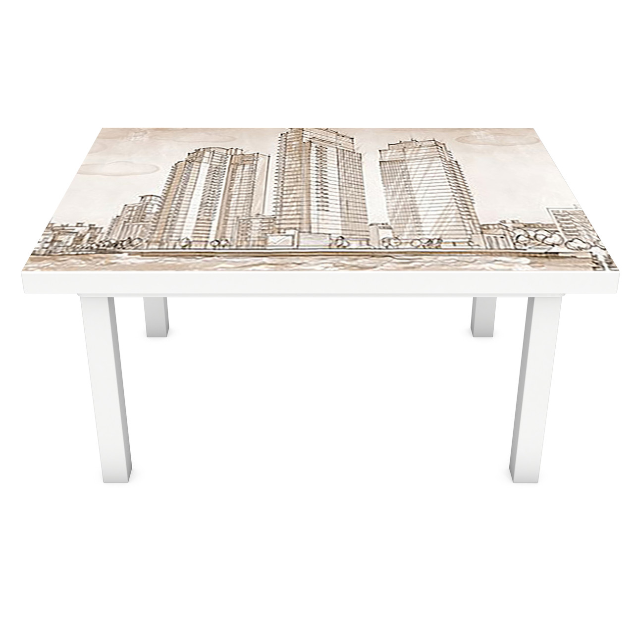 Наклейка на стіл Намальовані Хмарочоси (ПВХ інтер'єрна плівка для меблів) місто олівець 600*1200мм